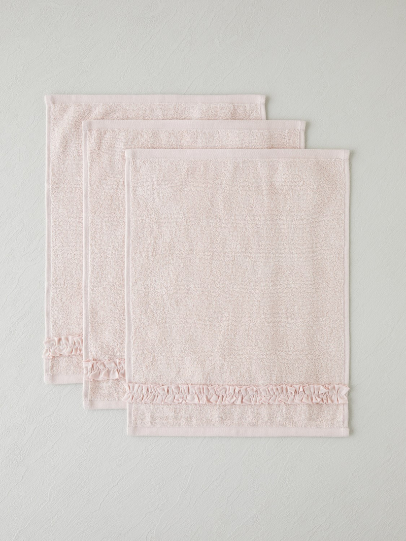 Soft Ruffle Pamuk 3'lü Havlu Seti 30x40 cm Pudra