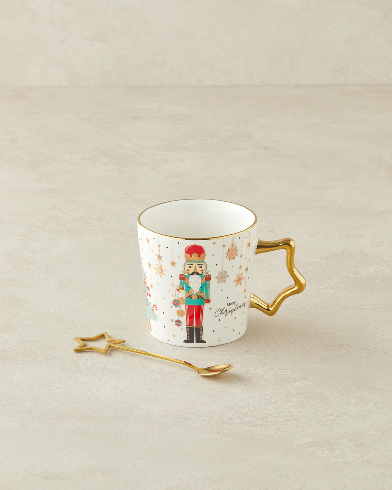 Stary Soldier New Bone China Kaşıklı Kupa 360 ml Kırmızı - Yeşil