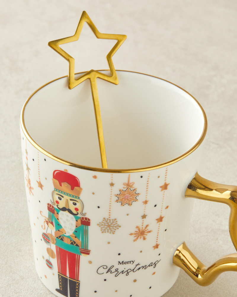 Stary Soldier New Bone China Kaşıklı Kupa 360 ml Kırmızı - Yeşil