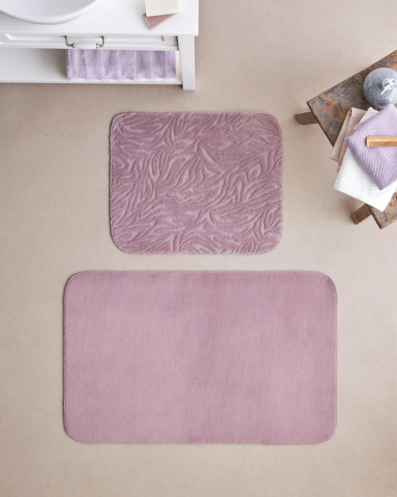 Strala Banyo Paspası Seti 60x80 cm + 40x60 cm Gül Kurusu