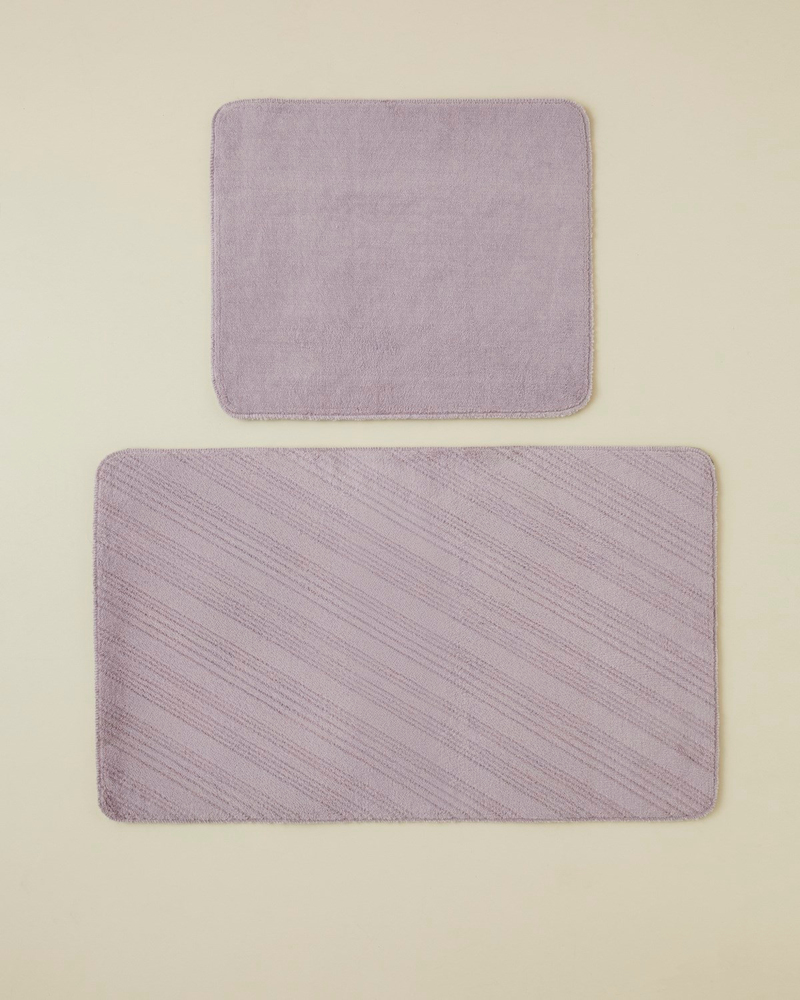 Stripe Line Kaydırmaz Taban Banyo Paspası Seti 60x100 cm + 50x60 cm Lila