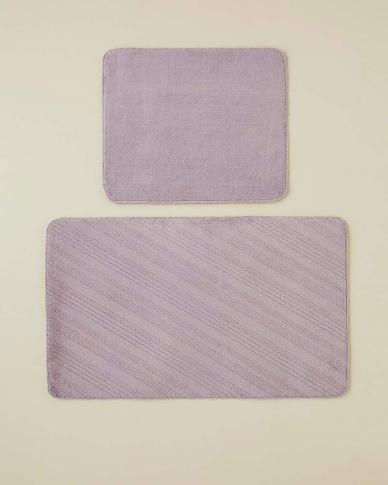 Stripe Line Kaydırmaz Taban Banyo Paspası Seti 60x80 cm + 40x60 cm Lila