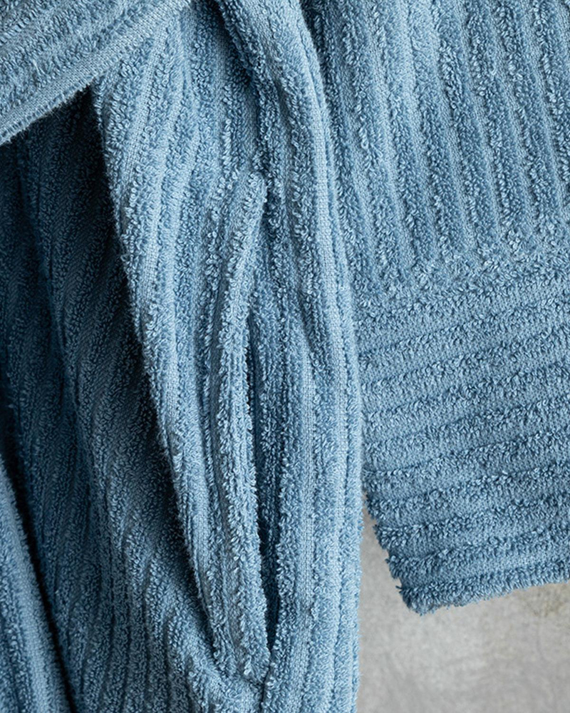 Stripe Pamuklu Fitilli Bornoz Indigo