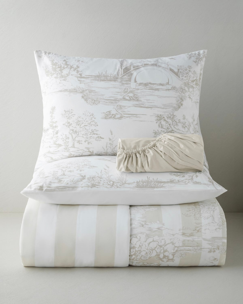 Striped Jouy Pamuk Çift Kişilik Nevresim Takımı 200x220 cm Krem - Kahve