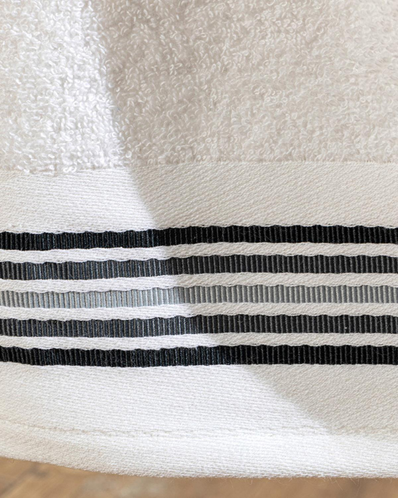 Striped Pamuklu Yüz Havlusu Beyaz-Antrasit