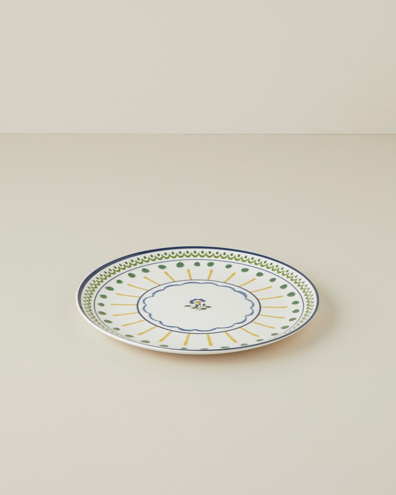 Talavera Garden Porselen Servis Tabağı 26 cm Beyaz - Lacivert