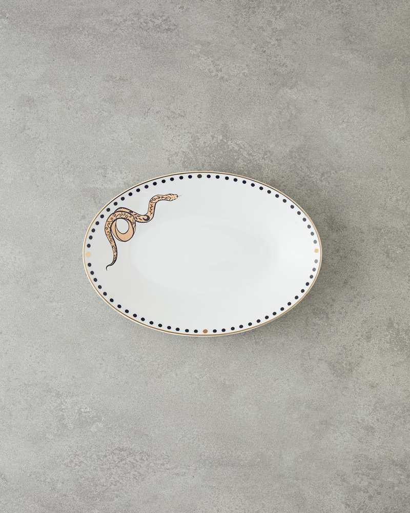 Talisman Snake Bone China Kayık Tabak 25 cm Siyah-Gold