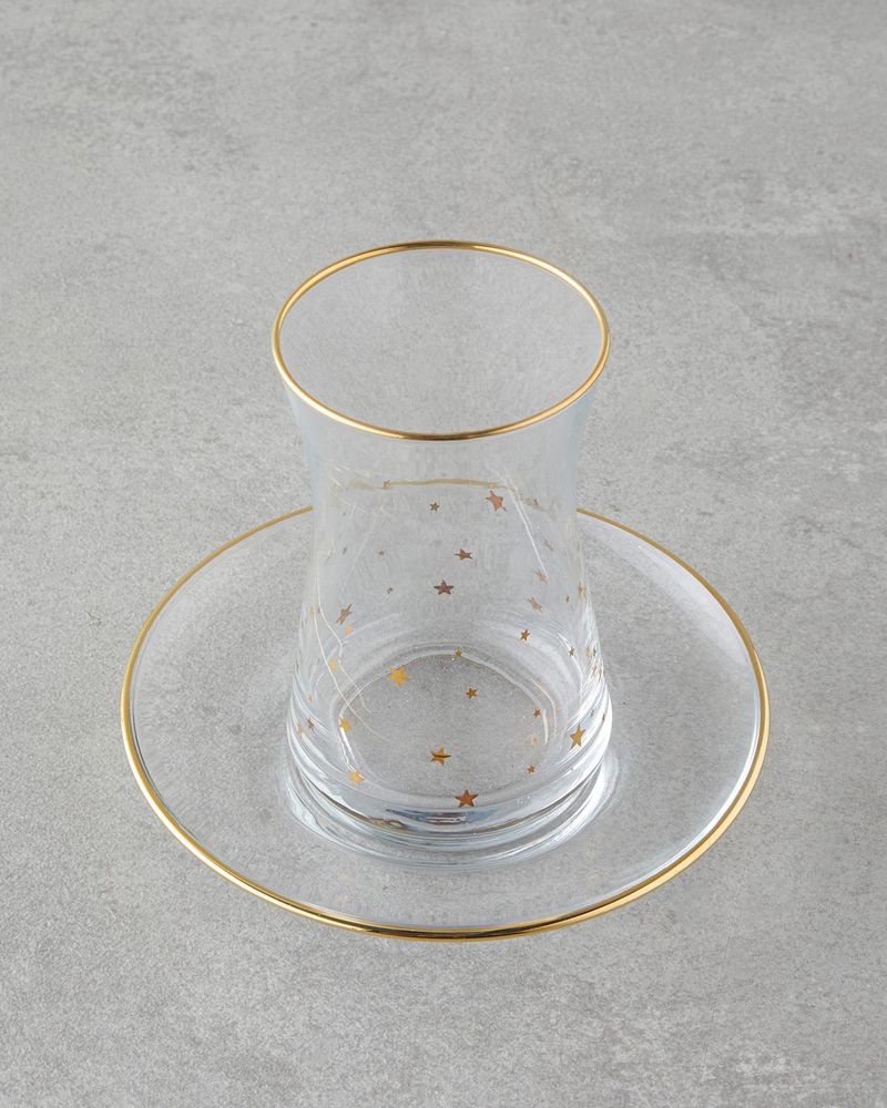 Talisman Star Cam 12 Parça 6 Kişilik Çay Seti 170 ml Şeffaf-Gold