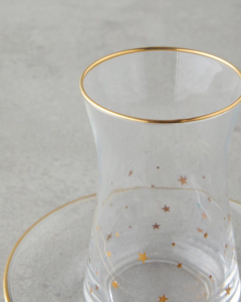 Talisman Star Cam 12 Parça 6 Kişilik Çay Seti 170 ml Şeffaf-Gold