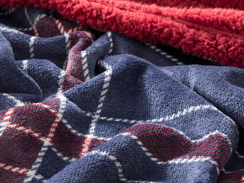 Tartan Sherpa Çift Kişilik Battaniye Lacivert-Bordo