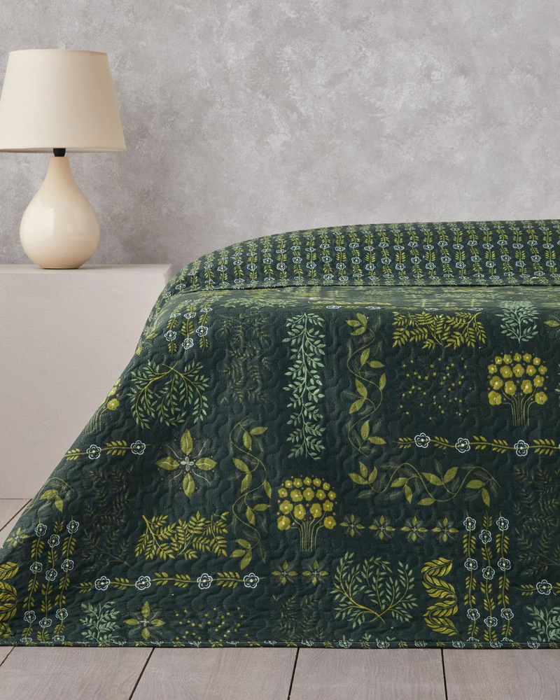Tendril Bloom King Size Çok Amaçlı Örtü 240x220 cm Yeşil