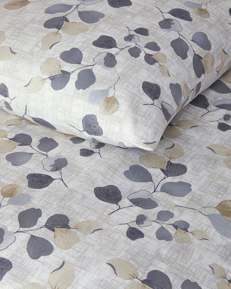 Textured Ivy Krep King Size Çarşaflı Nevresim Takımı Bej