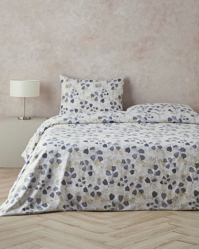 Textured Ivy Krep King Size Çarşaflı Nevresim Takımı Bej
