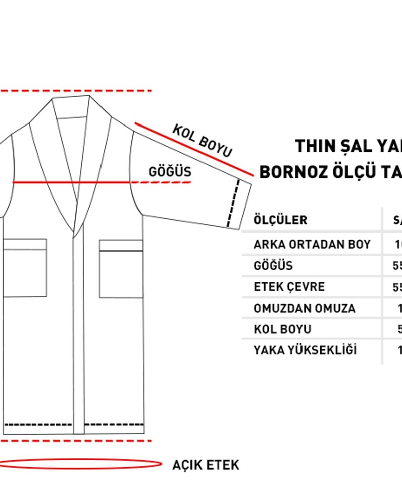 Thin Tek Yüz Pike Şal Yaka Bornoz S-M Beyaz