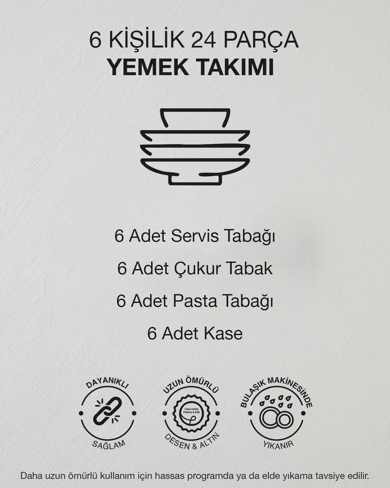 Tierra Bone Porselen Yemek Takımı 24 Parça 6 Kişilik Kahverengi