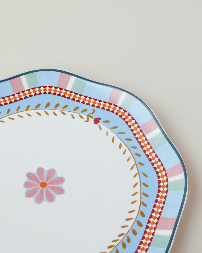 Timeless Botanica New Bone Pasta Tabağı 20 cm Pembe - Mavi