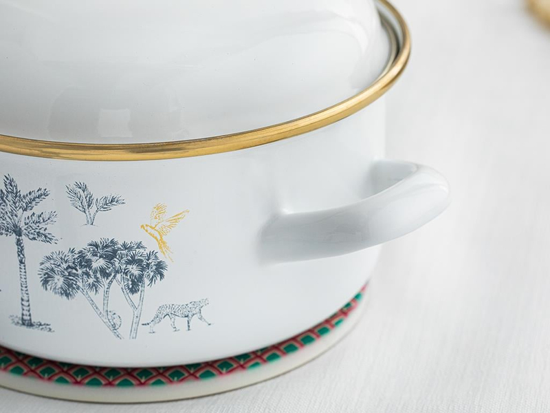 Toile Botanical Emaye Tencere Koyu Mavi-Beyaz