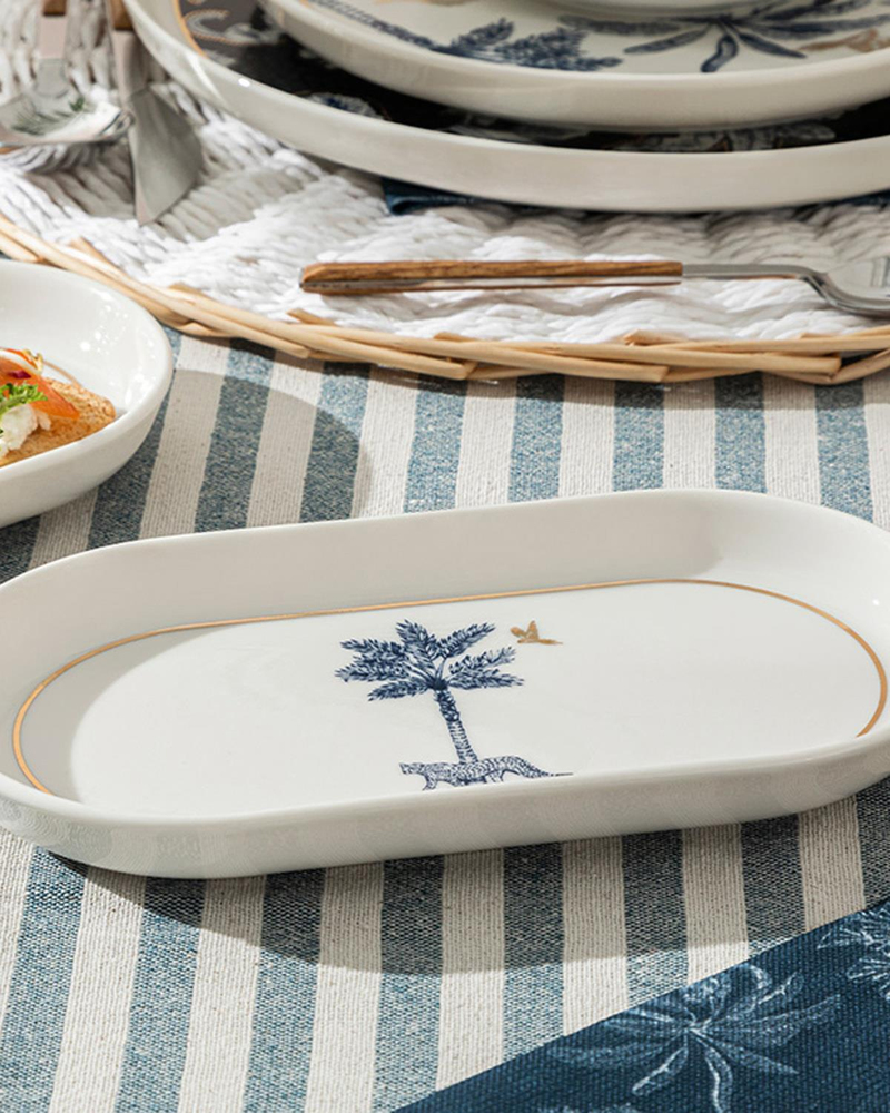 Toile Panther Bone Porselen Kayık Tabak 20 cm Koyu Mavi-Beyaz
