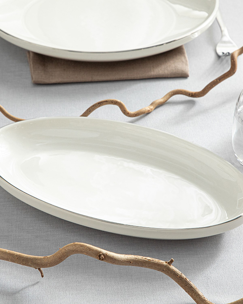 Torino Porselen Kayık Tabak 25 cm Silver