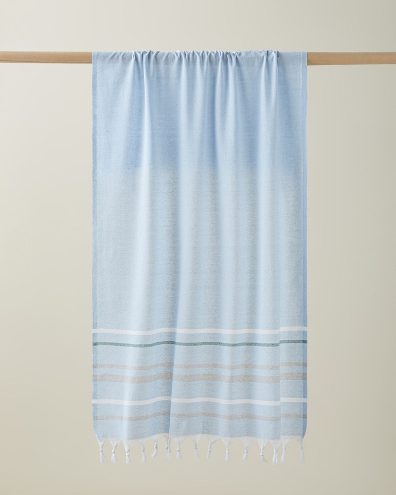 Torino Rejenere Çizgili Peştamal 80x150 cm Mavi - Gri