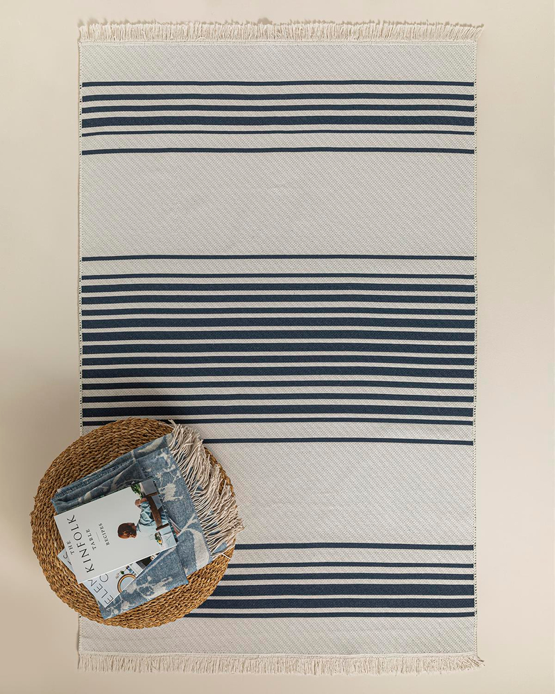 Trendy Mode Dokuma Kilim Lacivert - Krem