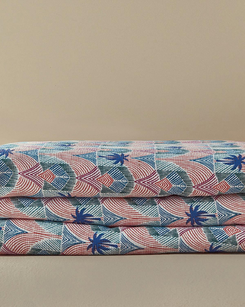 Tropical Palm Çift Kişilik Pike Mavi
