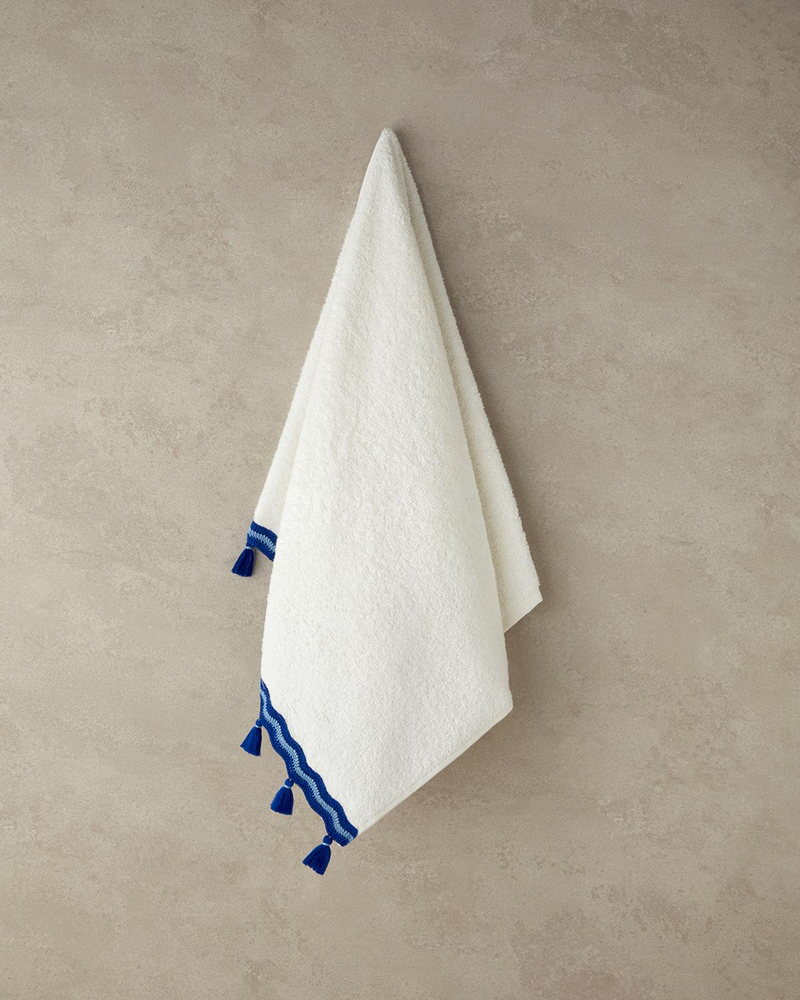 Tufty Wave Pamuklu Püsküllü Yüz Havlusu 50x80 cm Ekru