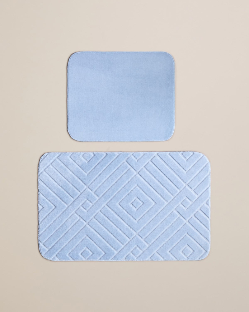 Twillow Kaydırmaz Taban Banyo Paspası Seti 60x100 cm + 50x60 cm Açık Mavi