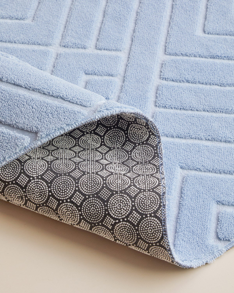 Twillow Kaydırmaz Taban Banyo Paspası Seti 60x100 cm + 50x60 cm Açık Mavi