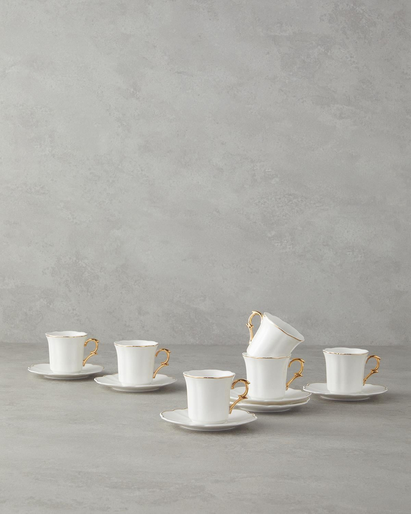 Twist New Bone China 12 Parça 6 Kişilik Kahve Fincan Takımı Gold