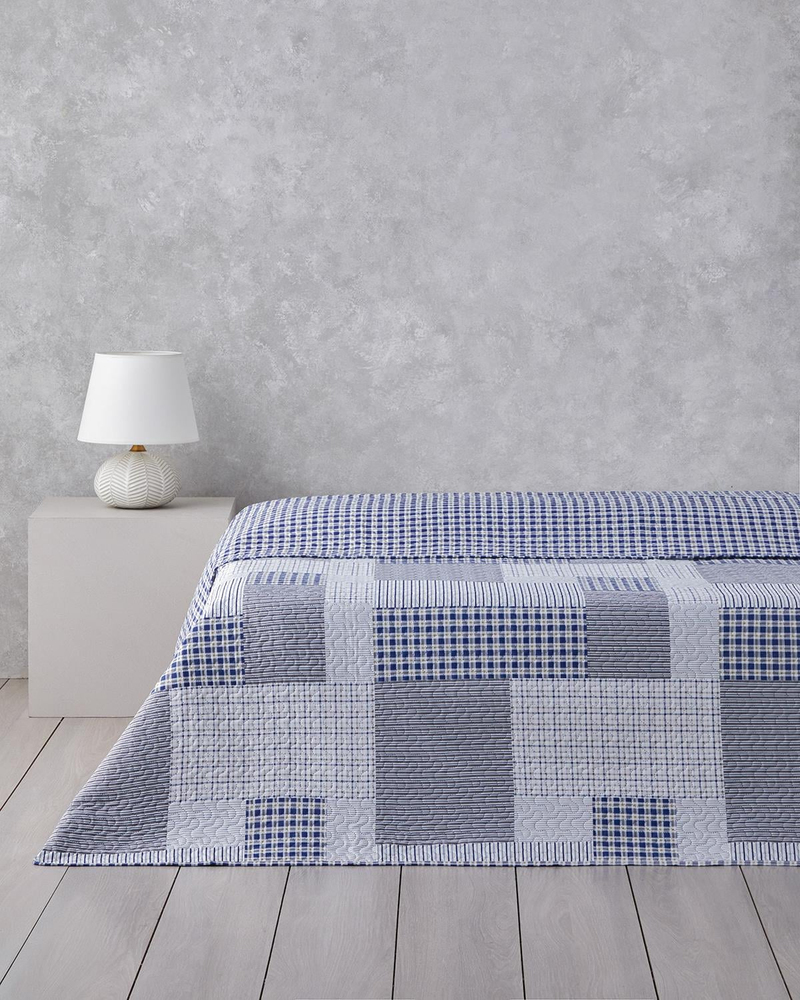 Urban Patchwork Çift Kişilik Çok Amaçlı Örtü 200x220 cm Lacivert
