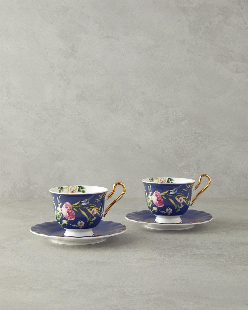 Vanilla New Bone China 4 Parça 2 Kişilik Çay Fincanı Takımı Lacivert