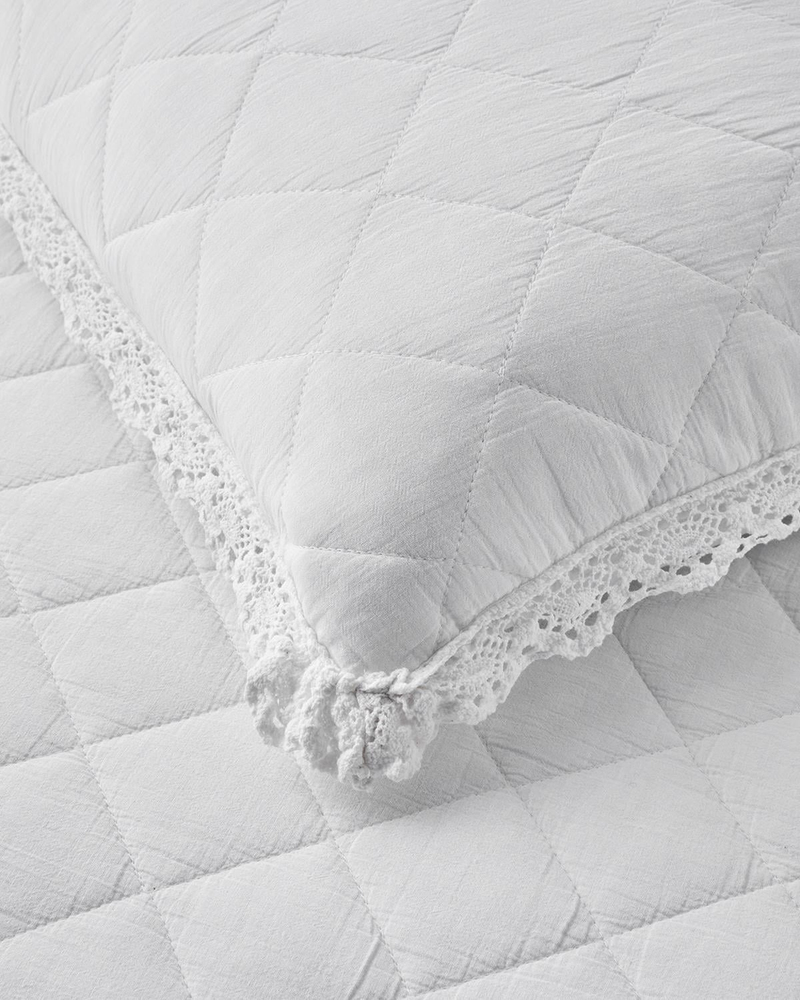 Vintage Diamond King Size Yatak Örtüsü Takımı 240x220 cm Beyaz