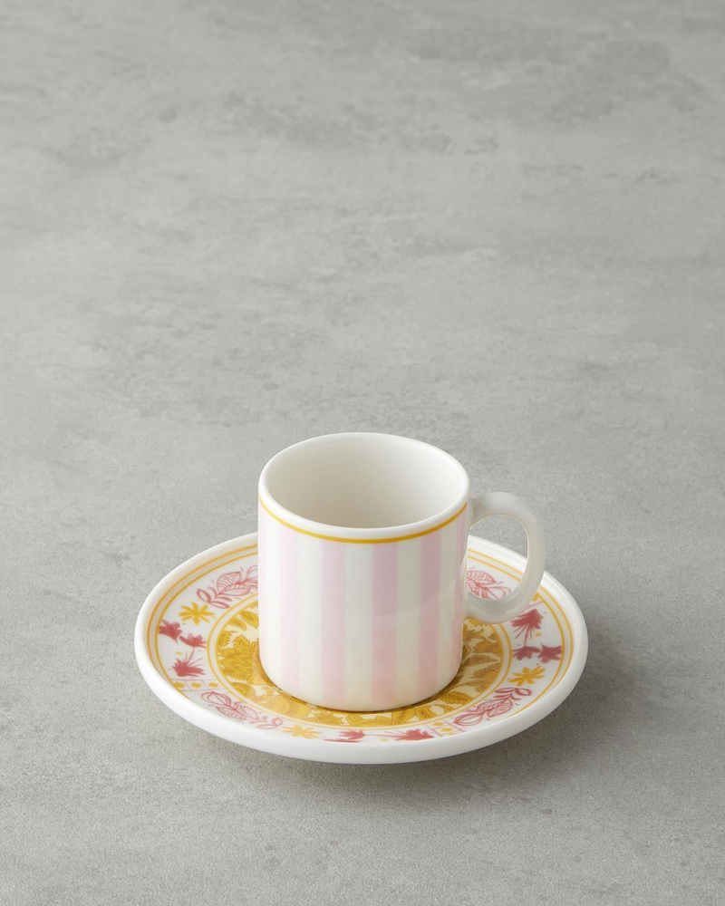 Viora Bone Porselen 4 Parça 2 Kişilik Kahve Fincan Takımı 90 ml Pembe - Sarı