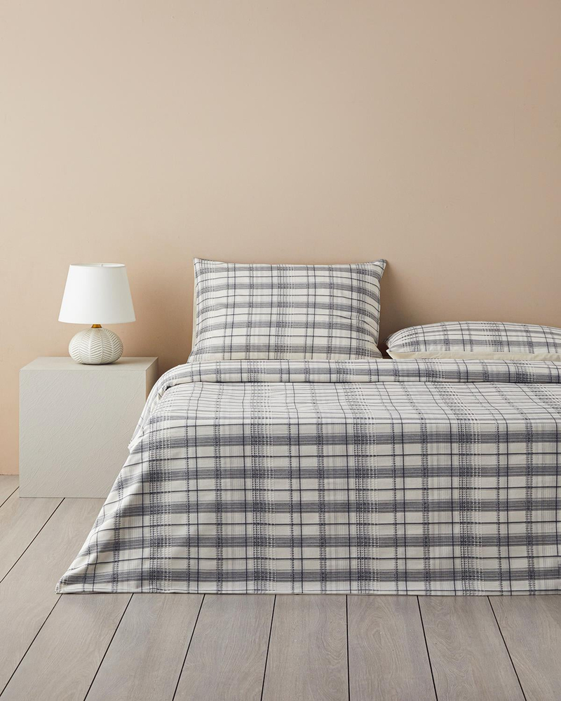 Waffle Check İpliği Boyalı King Size Nevresim Takımı 240x220 cm Gri