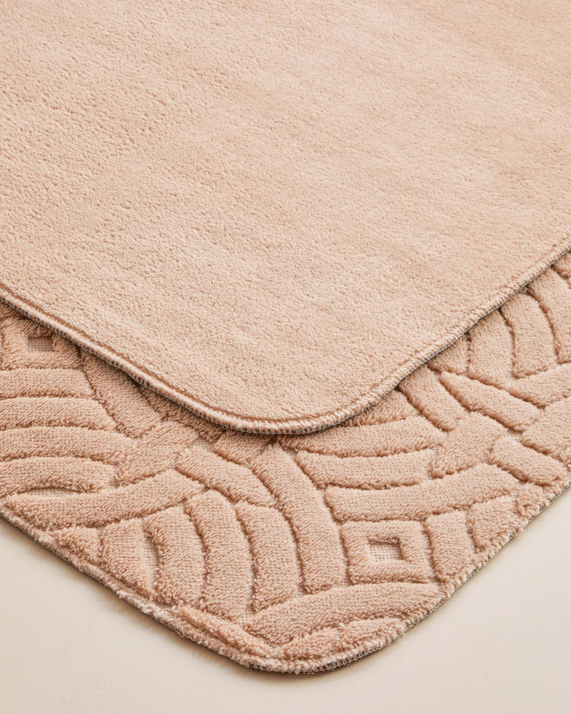 Wavelet Banyo Paspası Seti 60x100 cm + 50x60 cm Açık Bej