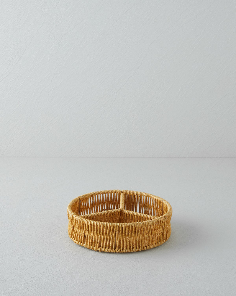 Wicker Rattan 3 Bölmeli Sunumluk 19x5 cm Açık Kahverengi