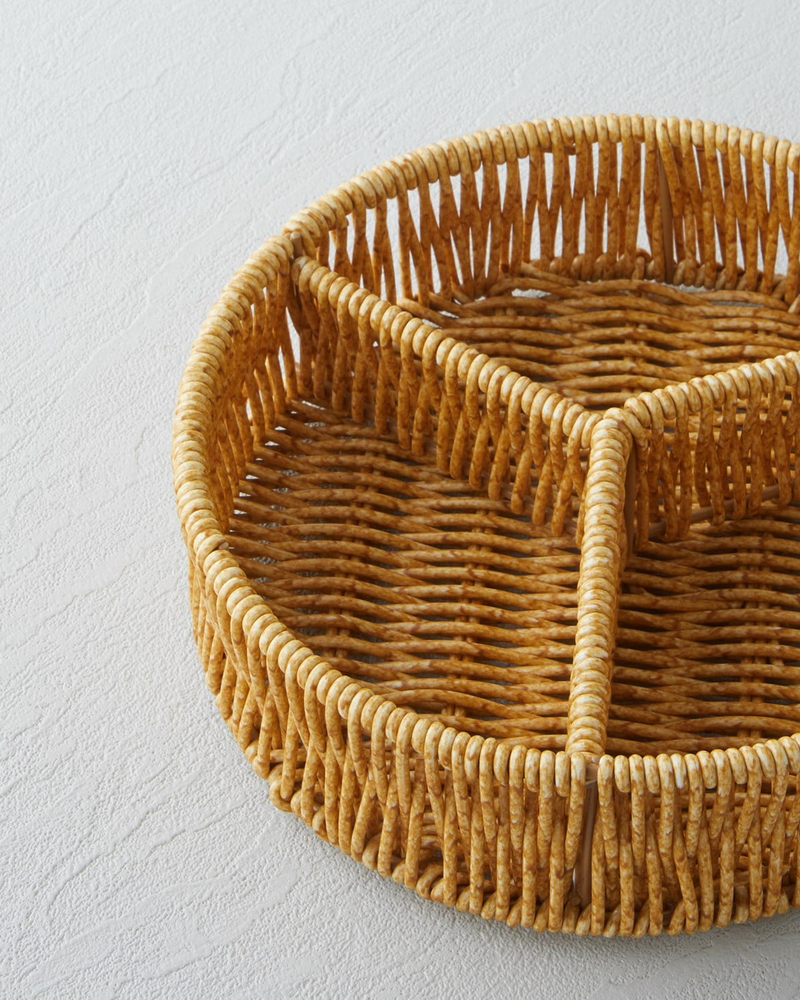 Wicker Rattan 3 Bölmeli Sunumluk 19x5 cm Açık Kahverengi