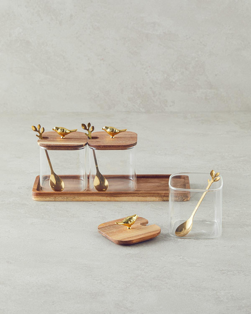 Wild Wood Borosilkat Ahşap Standlı Kaşıklı Baharatlık Kahve