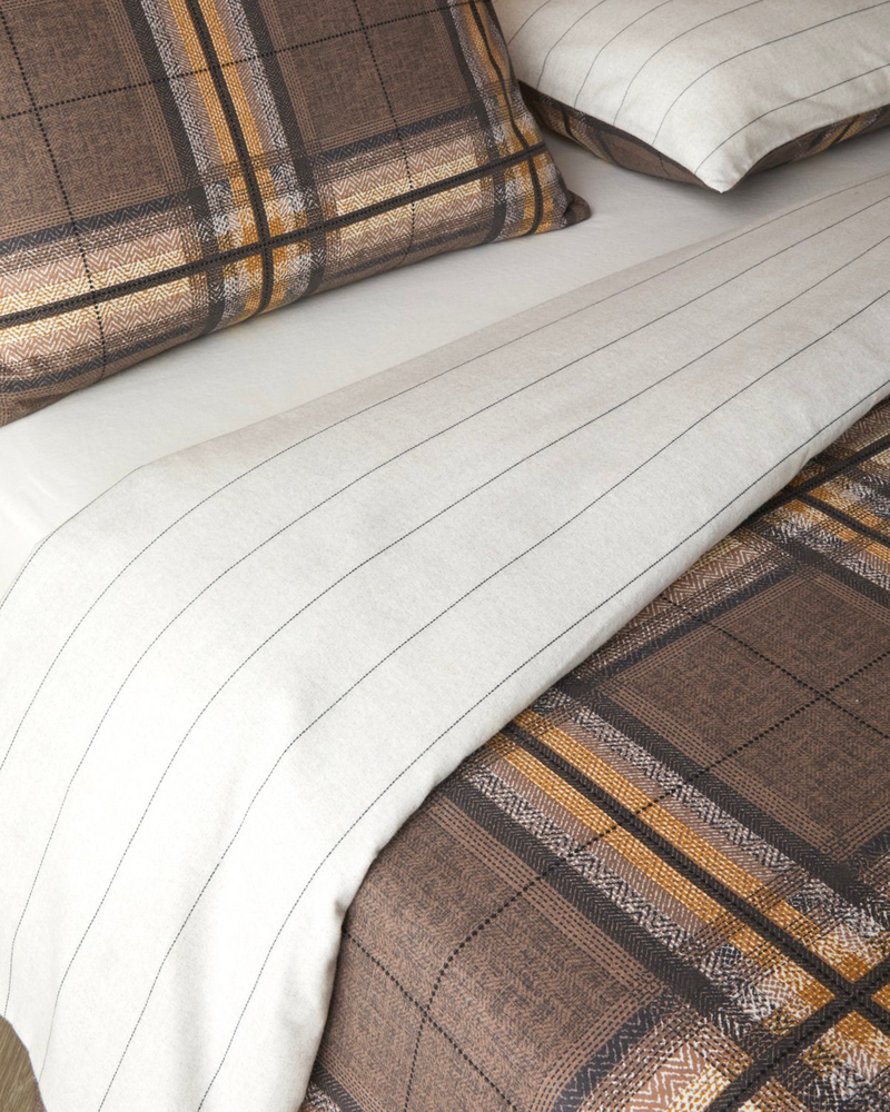 Windsor Plaid Flanel Çift Kişilik Çarşaflı Nevresim Takımı 200x220 cm Krem-Kahverengi