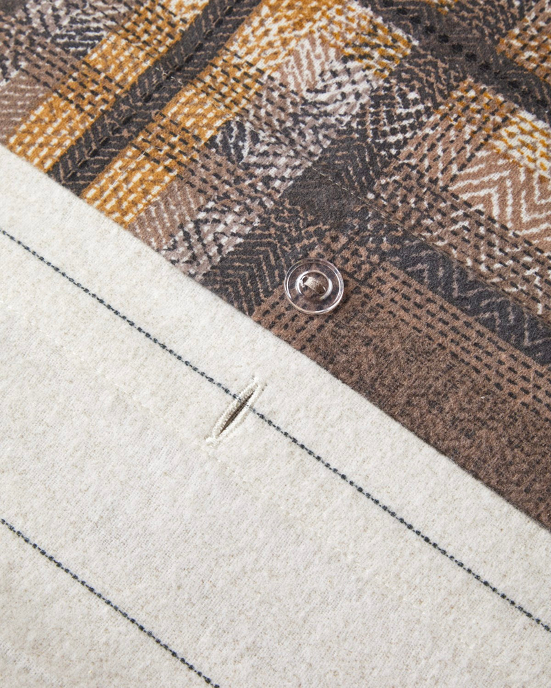 Windsor Plaid Flanel Tek Kişilik Çarşaflı Nevresim Takımı 160x220 cm Krem-Kahverengi