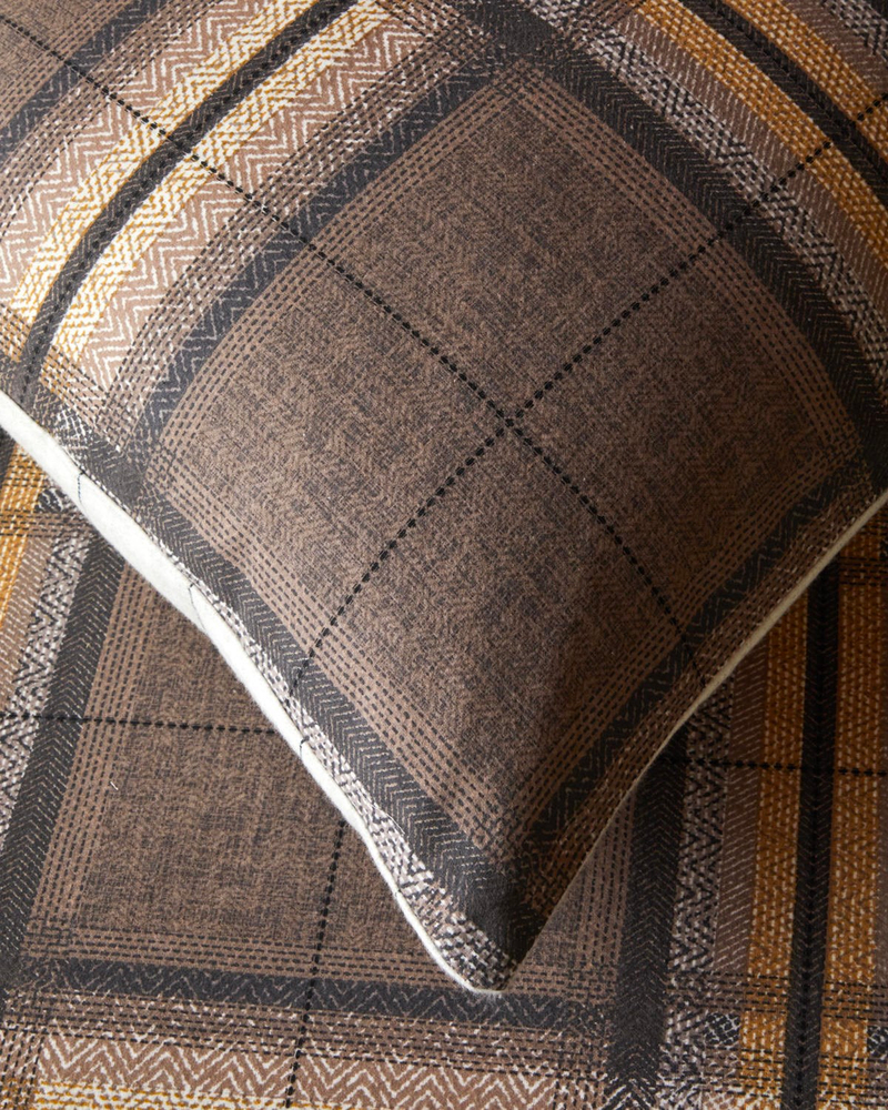 Windsor Plaid Flanel Tek Kişilik Çarşaflı Nevresim Takımı 160x220 cm Krem-Kahverengi