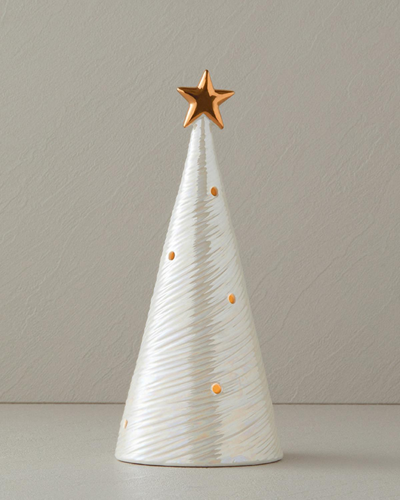 Winter Tree Stoneware Yılbaşı Biblo Krem