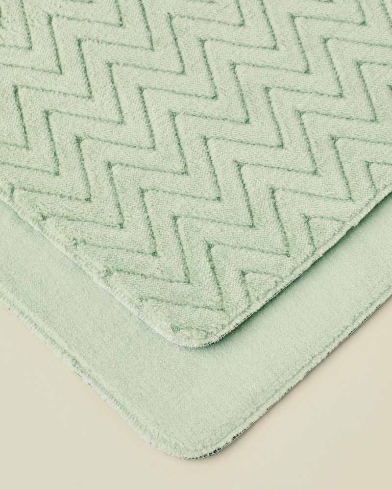 Zigzag Line Kaydırmaz Taban Banyo Paspası Seti 60x100 cm + 50x60 cm Yeşil