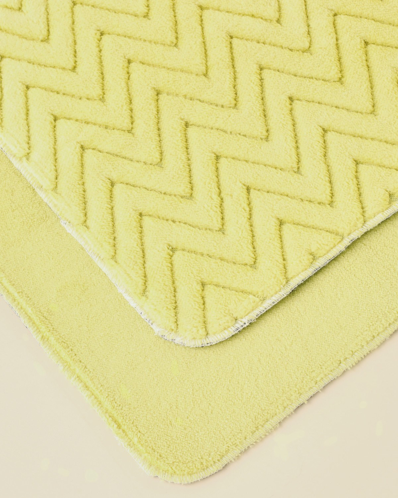 Zigzag Line Kaydırmaz Taban Banyo Paspası Seti 60x100 cm + 50x60 cm Limon Yeşili