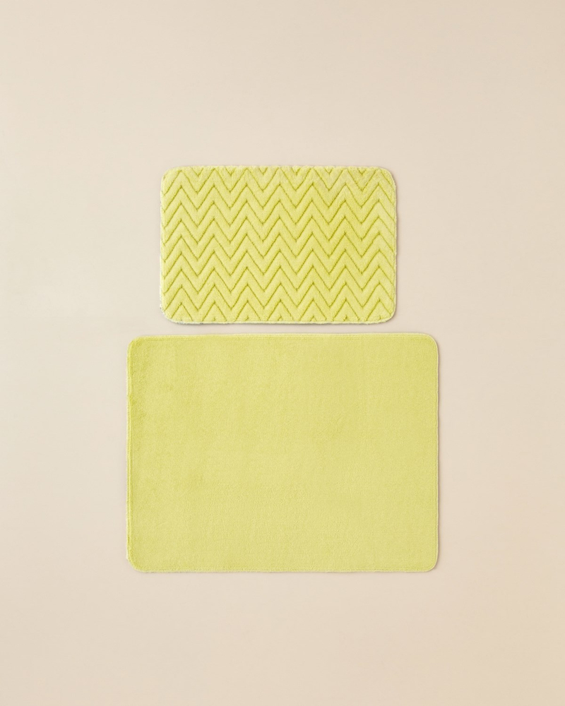 Zigzag Line Kaydırmaz Taban Banyo Paspası Seti 60x100 cm + 50x60 cm Limon Yeşili
