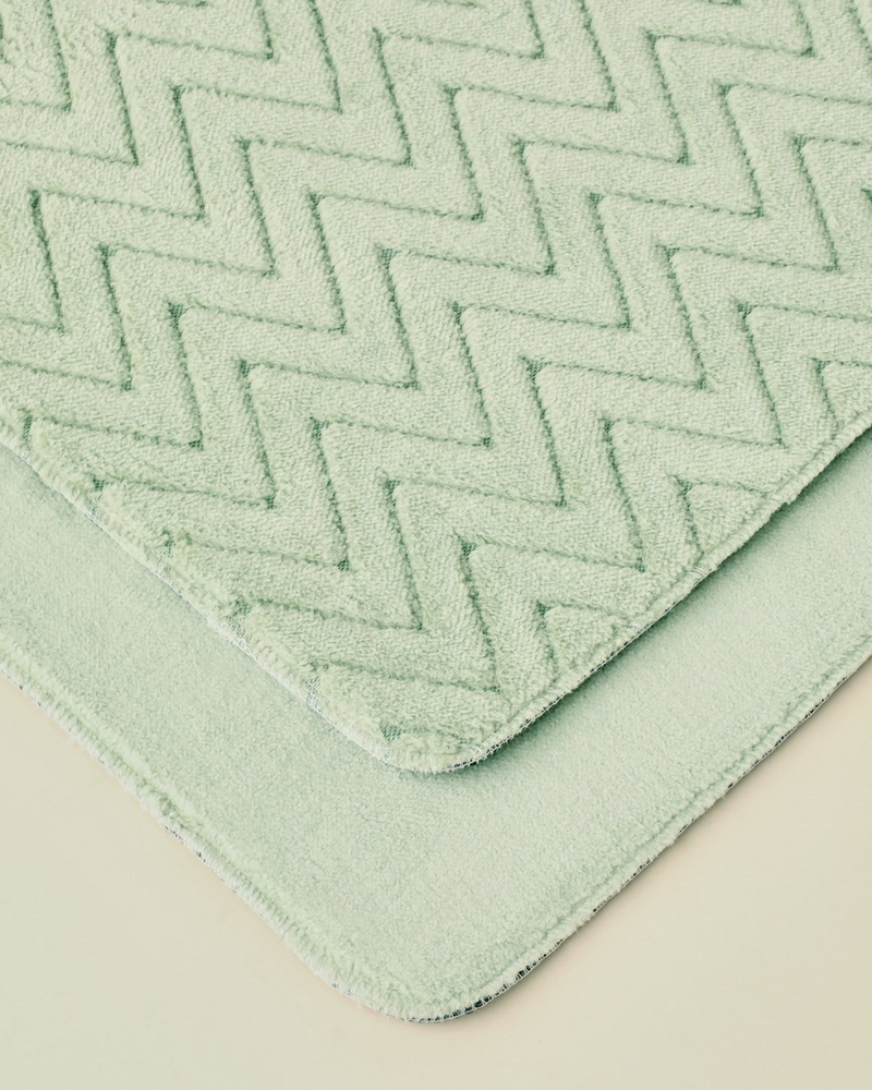 Zigzag Line Kaydırmaz Taban Banyo Paspası Seti 60x80 cm + 40x60 cm Yeşil
