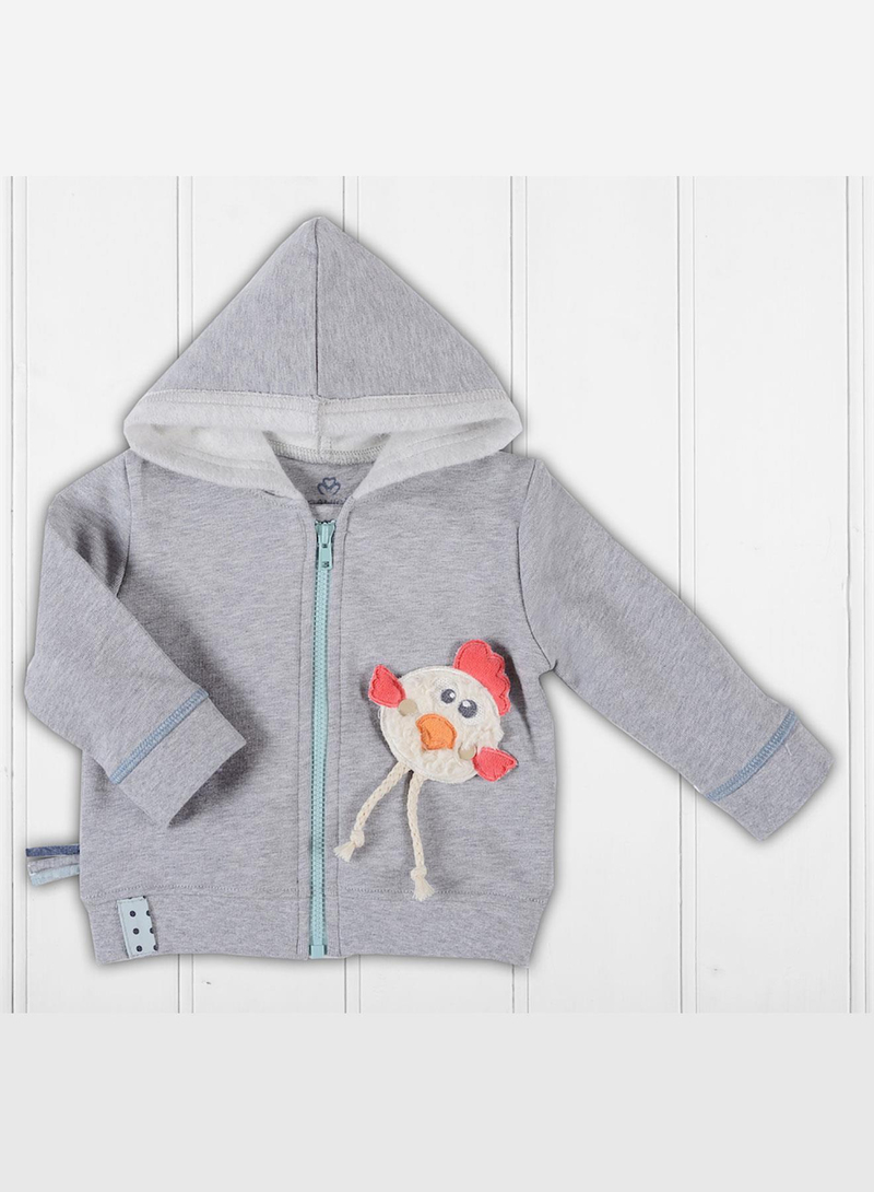 OrganicEra Organik Aplikeli Kapşonlu Mont , Grey Melange