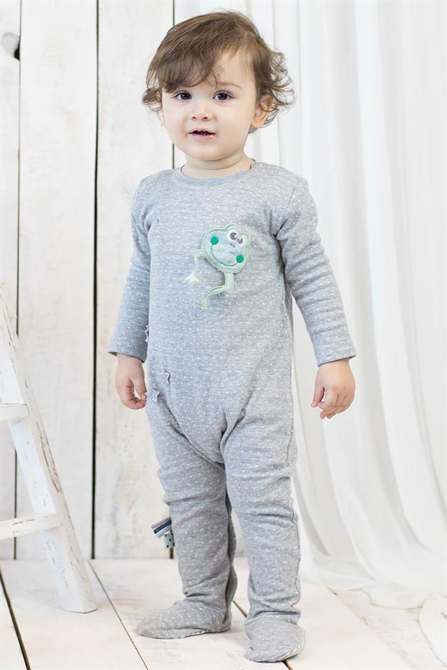 OrganicEra Organic Baby Footed Sleepsuit With Applique , Grey Melange