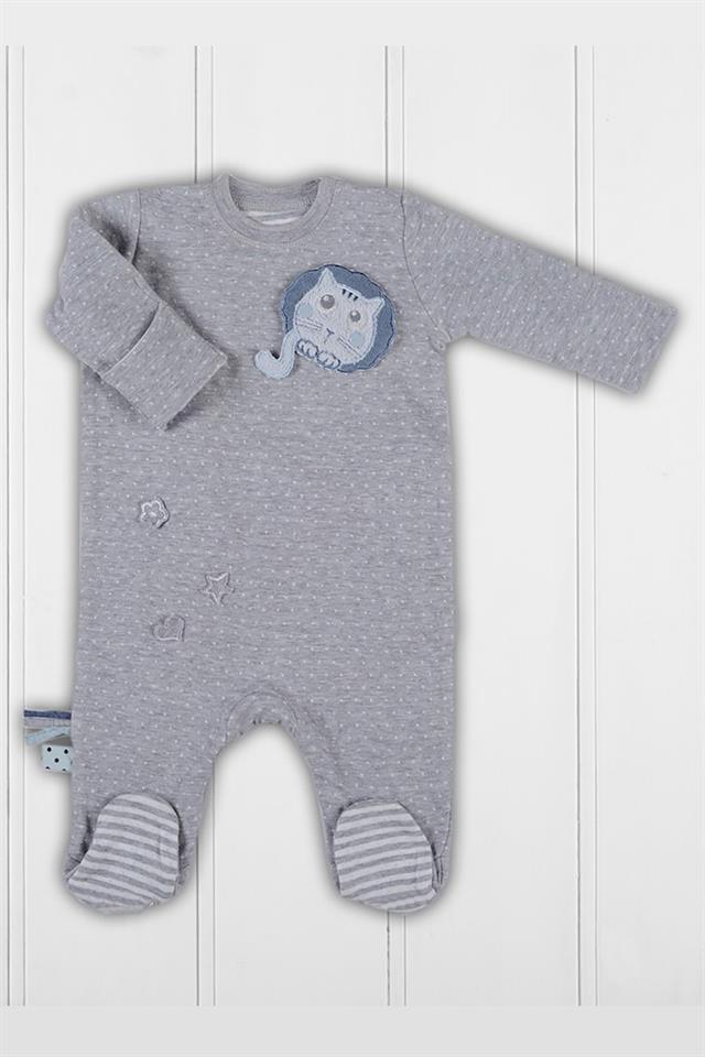OrganicEra Organic Baby Footed Sleepsuit With Applique , Grey Melange